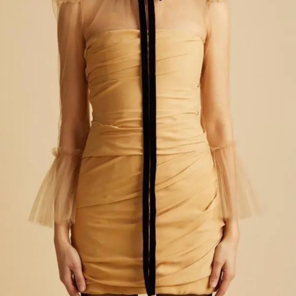Khaite Elegant Light Gold Dress with Sheer Sleeves - Picture 2 of 11
